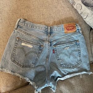 Levi's Light Blue Frayed Hem Jean Shorts
